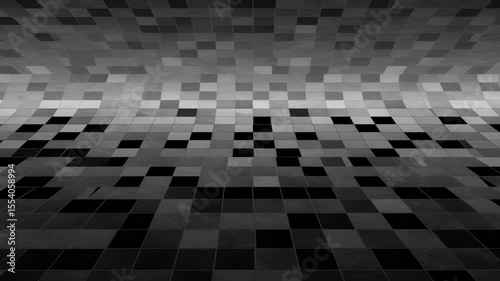 Abstract Monochromatic Mosaic Gradient Background With Squares in Shades of Gray and Black