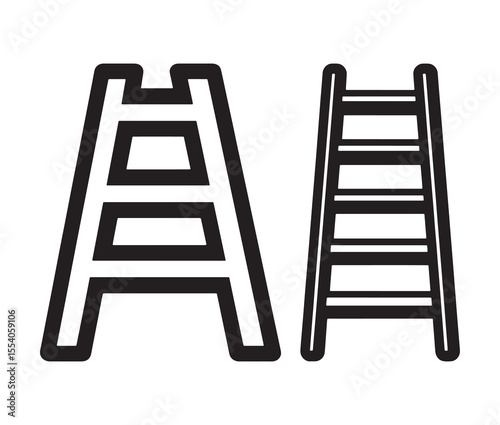 Line art ladder isolated on white background. Step ladder silhouette for construction and tools.