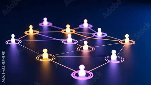 Abstract Network Connection of Glowing Human Figures on Dark Blue Gradient Background Conceptual 3D Render