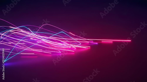 Abstract Neon Lines with Blue and Pink Glowing Light in Dark Background Digital Network Connection