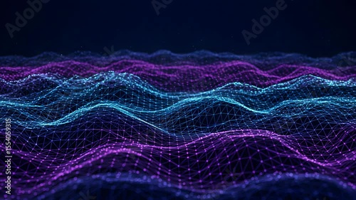 Abstract Network with Wavy Blue and Purple Lines Against Dark Backdrop Geometric Pattern in Background