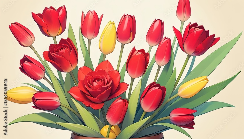 Obraz premium Vibrant bouquet of tulips and roses in a vase.