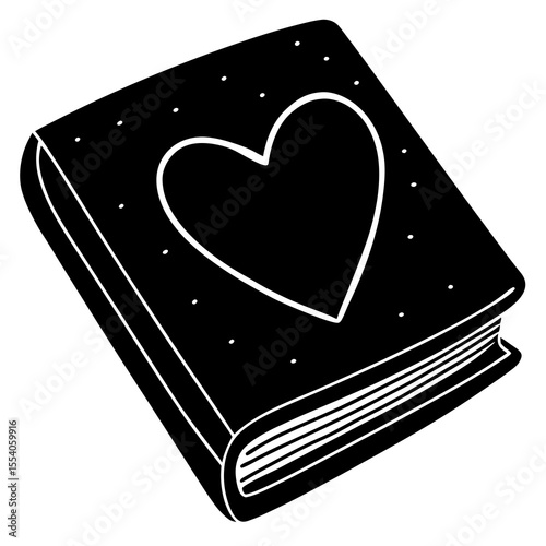 Simple yet meaningful book with heart silhouette vector for readers who cherish stories, perfect for digital art, printables, book club flyers, and Valentine’s Day merchandise.
