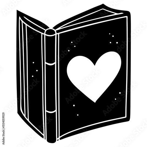 Romantic book and heart icon silhouette ideal for World Book Lovers Day, book clubs, Valentine’s themes, library events, educational projects, and print or digital reading promotions.