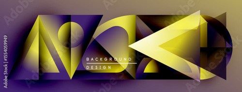 Abstract geometric shapes, vibrant colors, purple, yellow gradients. Modern design element, dark background creates contrast.