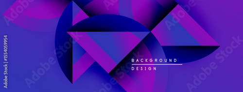 Abstract geometric shapes, vibrant purple hues, dynamic composition. Modern design elements create striking visual impact.