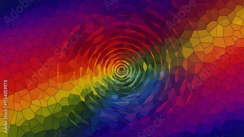 Abstract Rainbow Kaleidoscope Background with Concentric Ripples and Vibrant Mosaic Pattern