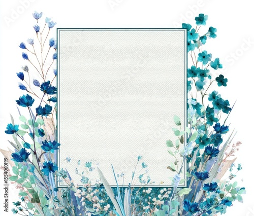 Teal floral frame with blank center, perfect for text or images