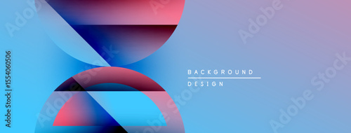 Abstract geometric shapes overlap, creating vibrant color gradients. Blue, pink, purple hues blend smoothly. Modern design element.