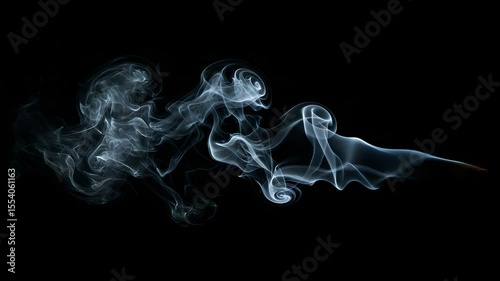 Abstract White Smoke Swirls on Black Background for Visual Effects and Graphic Design