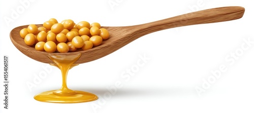 Wooden spoon filled with soybeans, oil dripping (1)