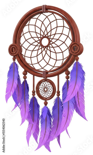 Brown Dreamcatcher with Purple Feathers Hanging Decorative Accessory