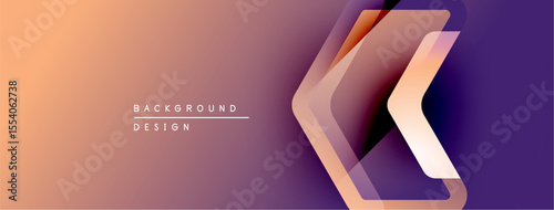 Abstract gradient background. Orange, purple hues blend smoothly. Modern design element with layered arrow shapes. Minimalist aesthetic.