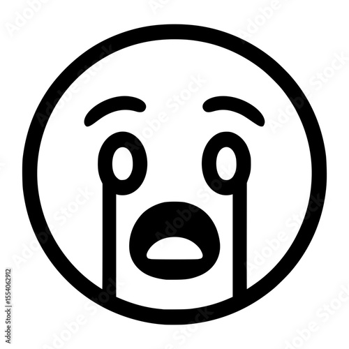 Black line art crying face icon isolated