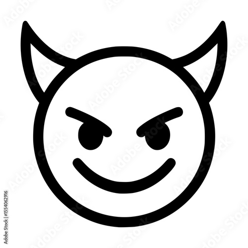 Black outline devil emoji face with horns and sinister smile