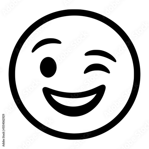 Isolated Black Line Art Winking Emoji Face Graphic
