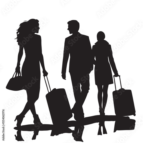 Family going to travel vector silhouette