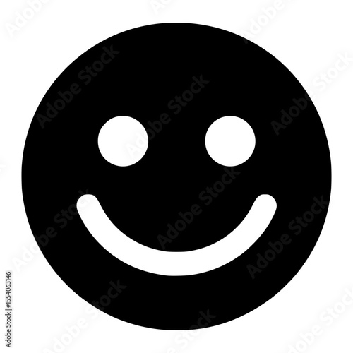 Simple Black and White Happy Face Emoticon Icon Isolated