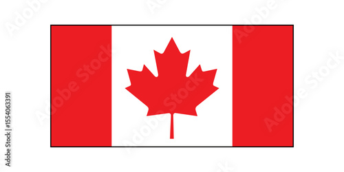 Flag of Canada. Canada flag icon. Standard color. Standard size. Rectangular flag. Computer digital vector illustration. Black line border.