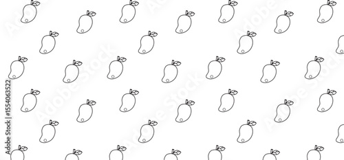 Seamless fruit pattern with mango in outline mode