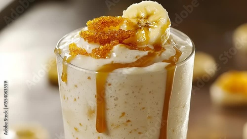 Caramel banana milkshake with topping