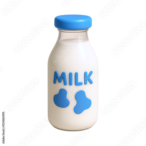 Fresh milk bottle with playful design, featuring blue cap and cheerful label