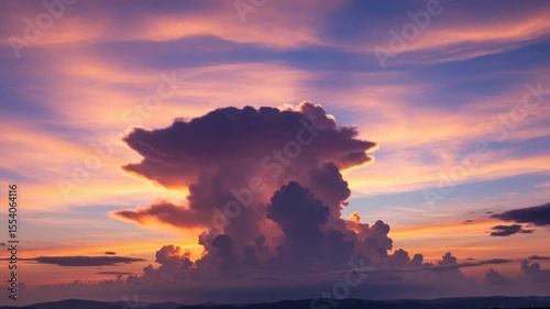 Majestic sunset over towering clouds in a serene landscape