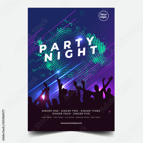 Night dance party music night poster template. Electro style concert disco club party event flyer invitation
