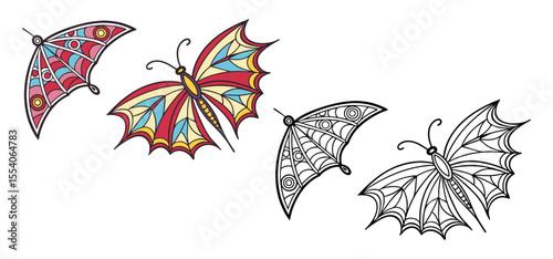 Beautifully designed butterfly illustrations with various colors and different outlines perfect for design projects and creative needs.