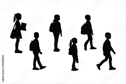 Back to school, boys and girls, kids going to school silhouette design
