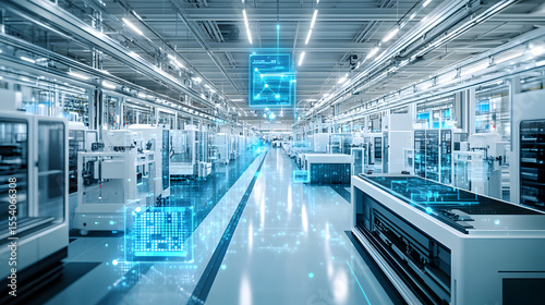 Futuristic smart factory interior featuring advanced Industry 4.0 automation machinery, robotics, and interconnected systems, highlighting innovation, engineering expertise, and cutting-edge13679678 2