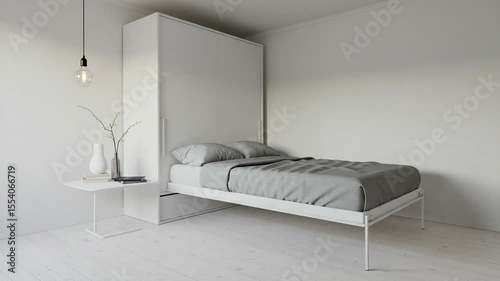 Minimalist bedroom with a foldable bed and simple decor