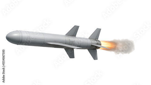 Futuristic Cruise Missile Mid-Flight with Exhaust and Vapor Trails