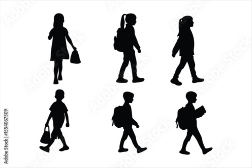 Back to school, boys and girls, kids going to school silhouette design