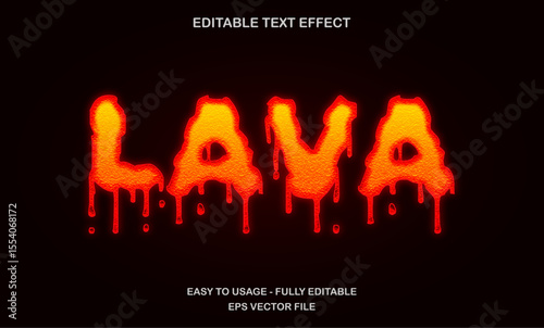 Lava melting text effect with dripping fire style for volcano and magma theme