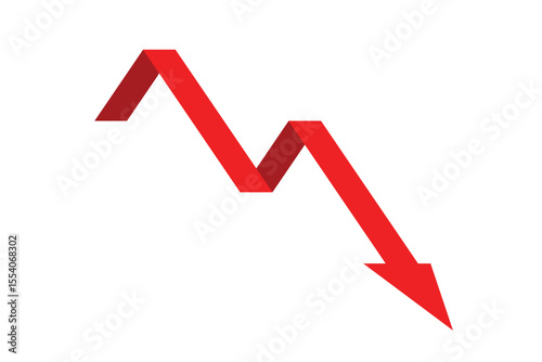 Simple red business arrow graph going down represents trading loss business decline economic recession and financial deficit. Vector illustration symbol design.