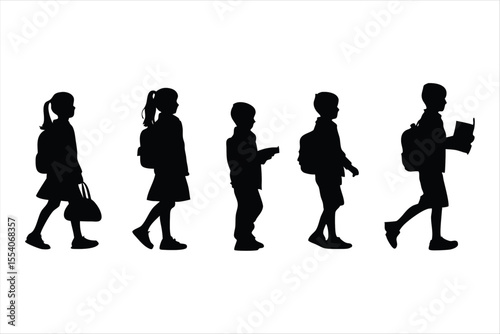 Back to school, boys and girls, kids going to school silhouette design