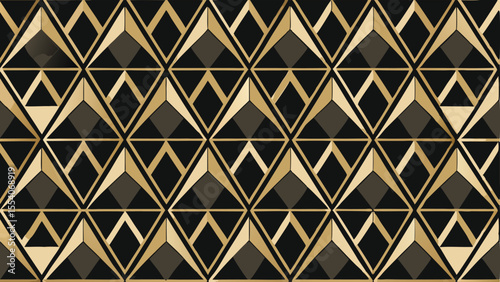 Black gold and beige geometric seamless pattern with triangular shapes geometric pattern