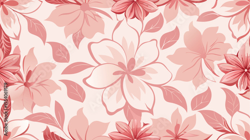 Seamless pattern of pink flowers and leaves on a light pink background floral