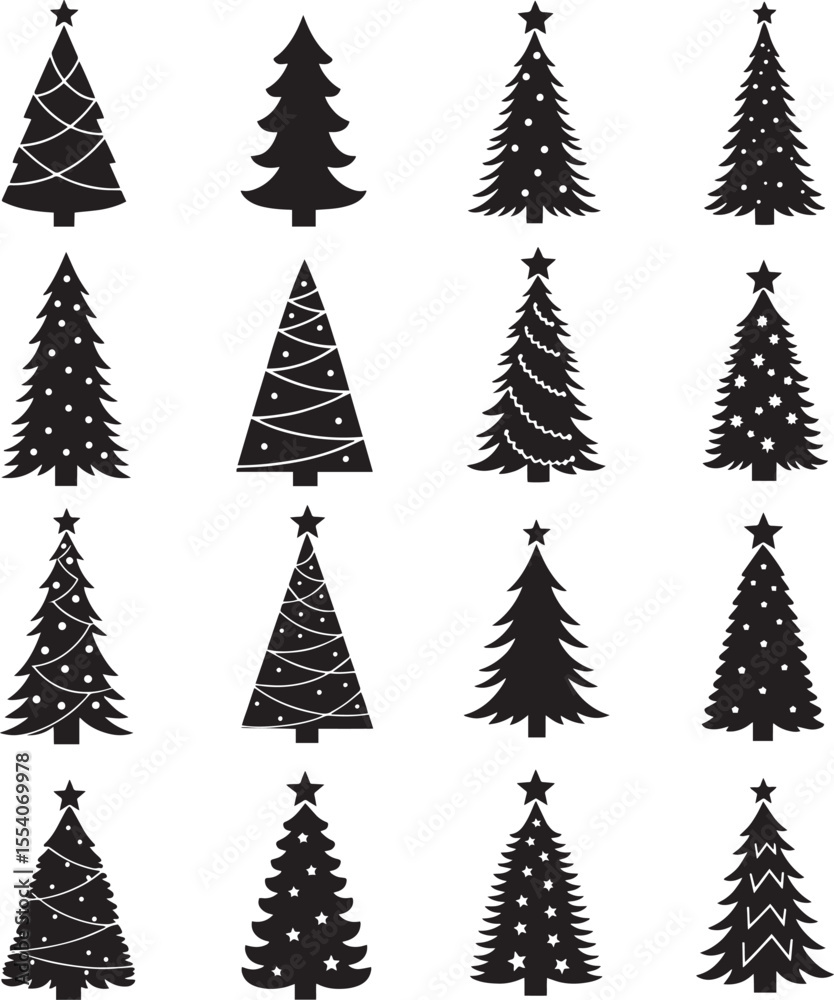 Obraz premium Collection of Black Christmas Tree Silhouettes Vector