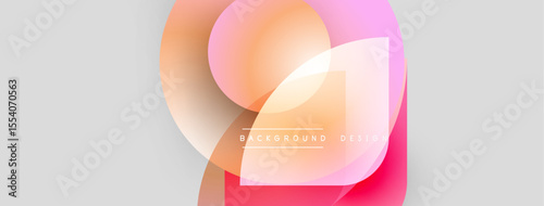 Abstract shapes overlap, creating soft gradients. Pink, orange, beige hues dominate light gray backdrop. Minimalist design.