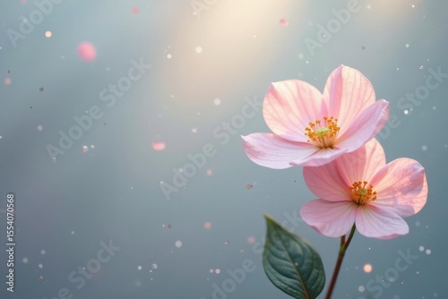 Delicate Pink Blossoms with Soft Light and Floating Particles A Serene Floral Image