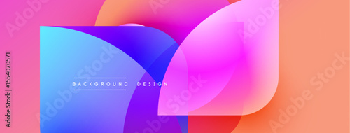 Abstract colorful shapes overlap, creating vibrant background. Gradient hues blend smoothly, offering modern design element.