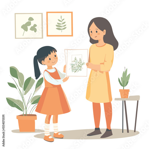 Child shows drawings