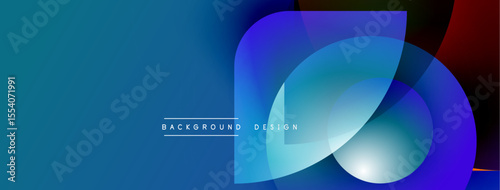 Abstract blue design features overlapping translucent shapes. Gradient colors create modern visual effect. Text reads background design.