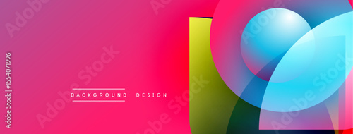 Abstract vibrant design features overlapping colorful shapes. Pink gradient dominates background, with blue, yellow accents. Text reads background design.