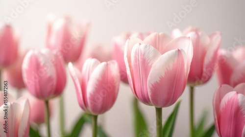 A Delicate Cluster of Pale Pink Tulips with Soft White Accents Blooming in a Gentle Light