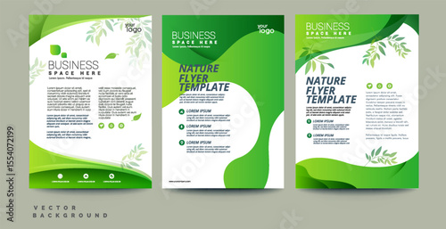 Green eco flyer, poster, brochure, magazine, annual report, booklet, cover banner template. Modern green leaf, environment design