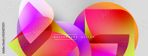 Abstract vibrant shapes overlap, creating colorful gradients. Modern design with text background design centered. Light gray backdrop enhances visual impact.