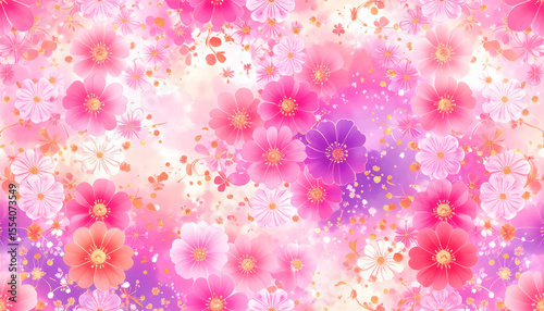 ピンクの花模様の背景素材　AI生成素材